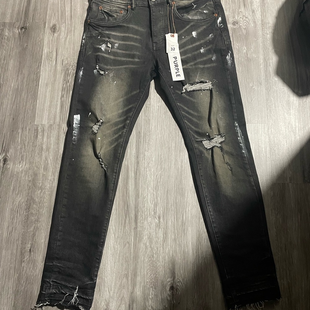 Purple Distressed Black Slim Jeans